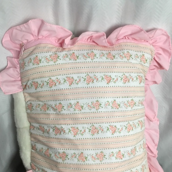 Vintage 1993 Bunny Rabbit Hugging Pillow White Pink Ruffle Small Child Crib Smal - Picture 6 of 9